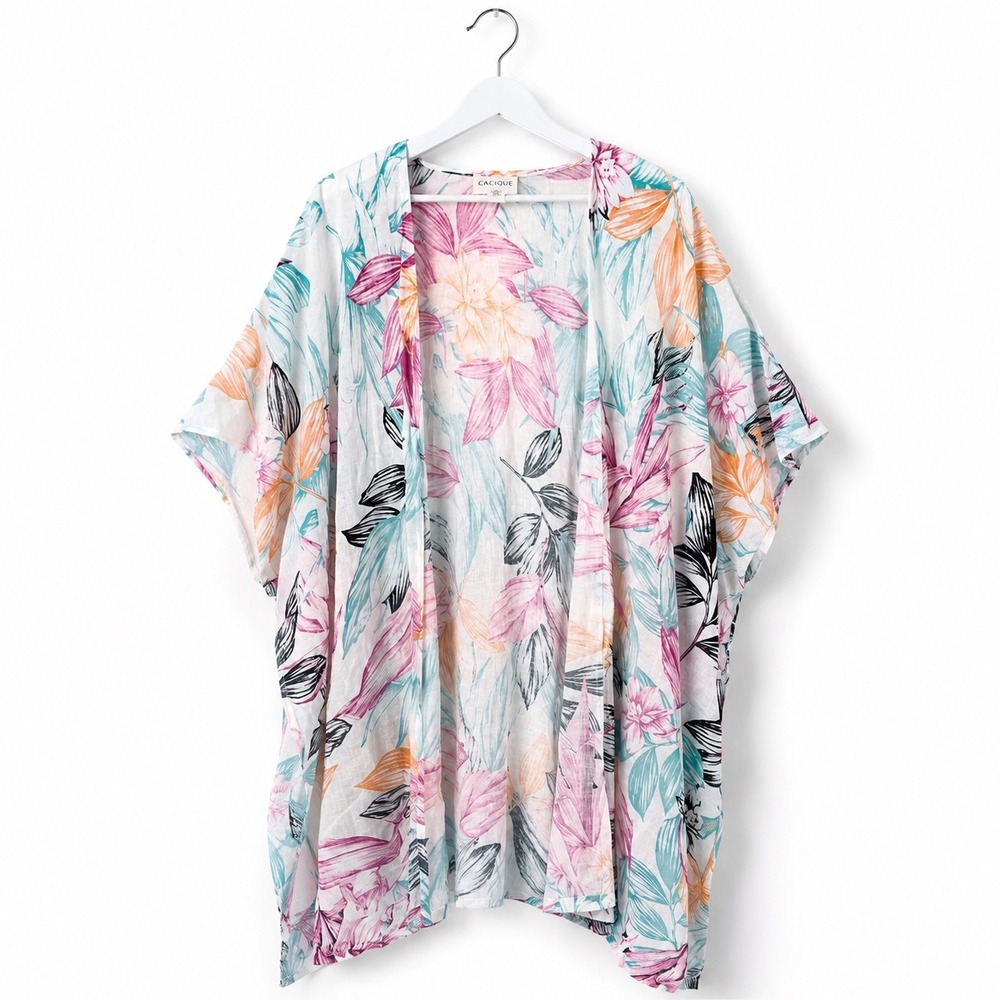 C&C California Floral Kimono Cover Up One Size Tropical Pink Blue Wrap